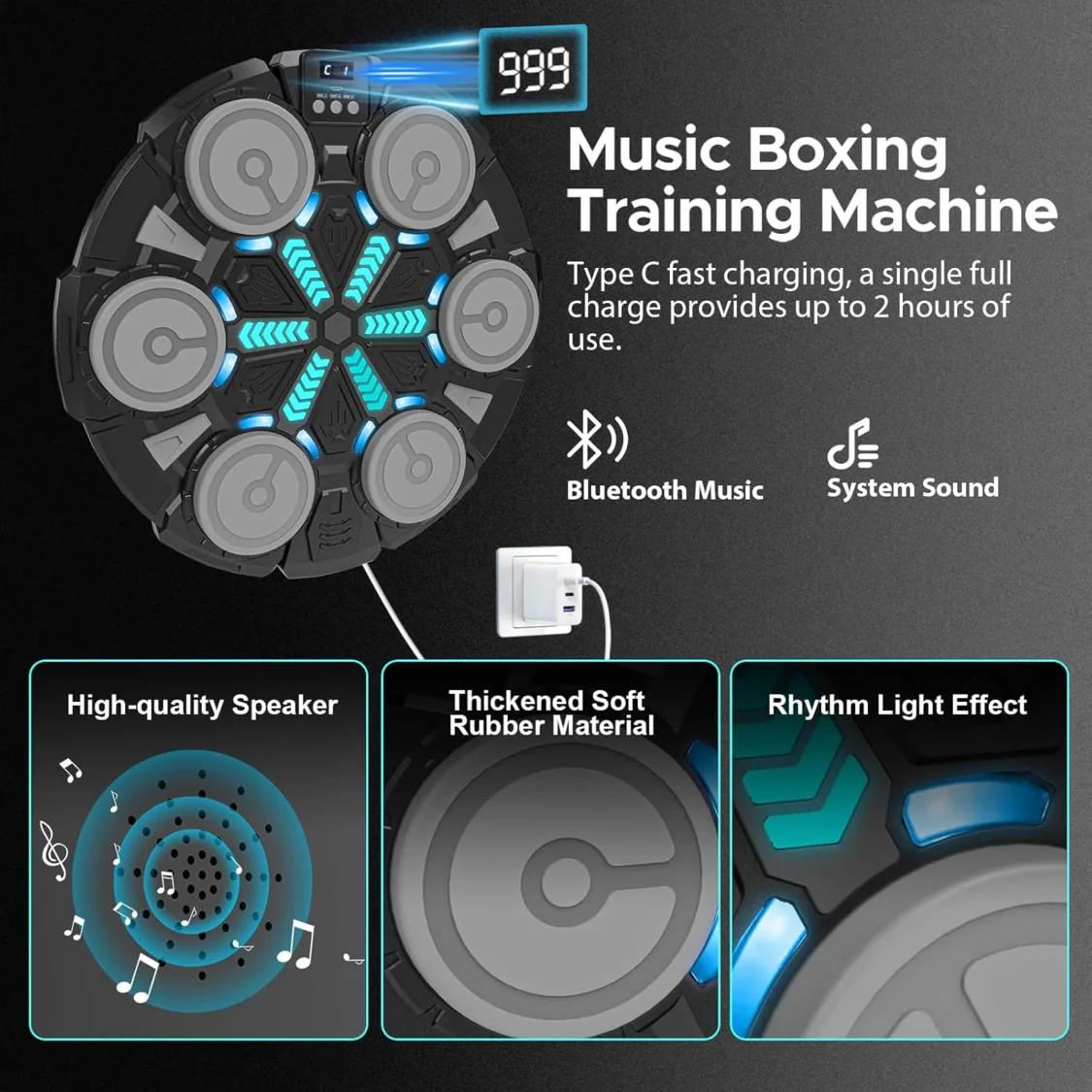 Bluetooth Music Wall-Mounted Boxing Machine with Punching Pad and Gloves for Kids and Adults
